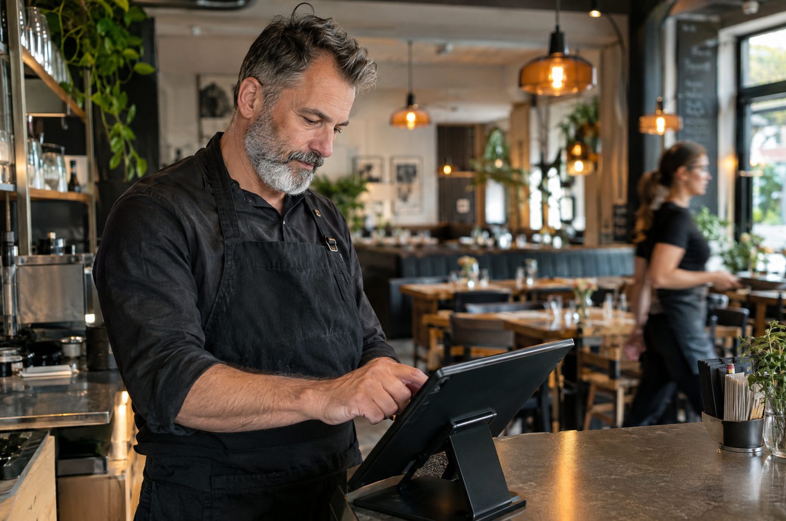Gastronom an der Tablet-Kasse